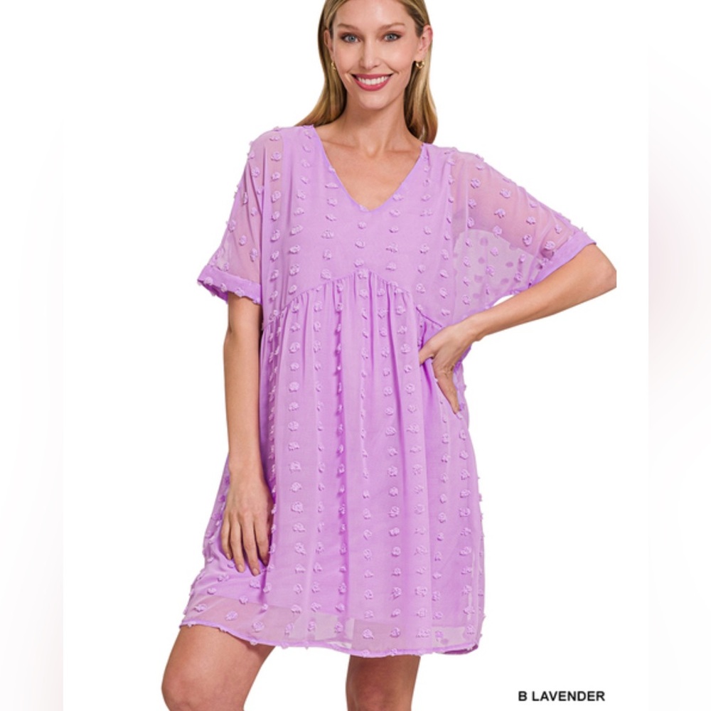 Zenana Outfitters Lavender Textured Babydoll Mini